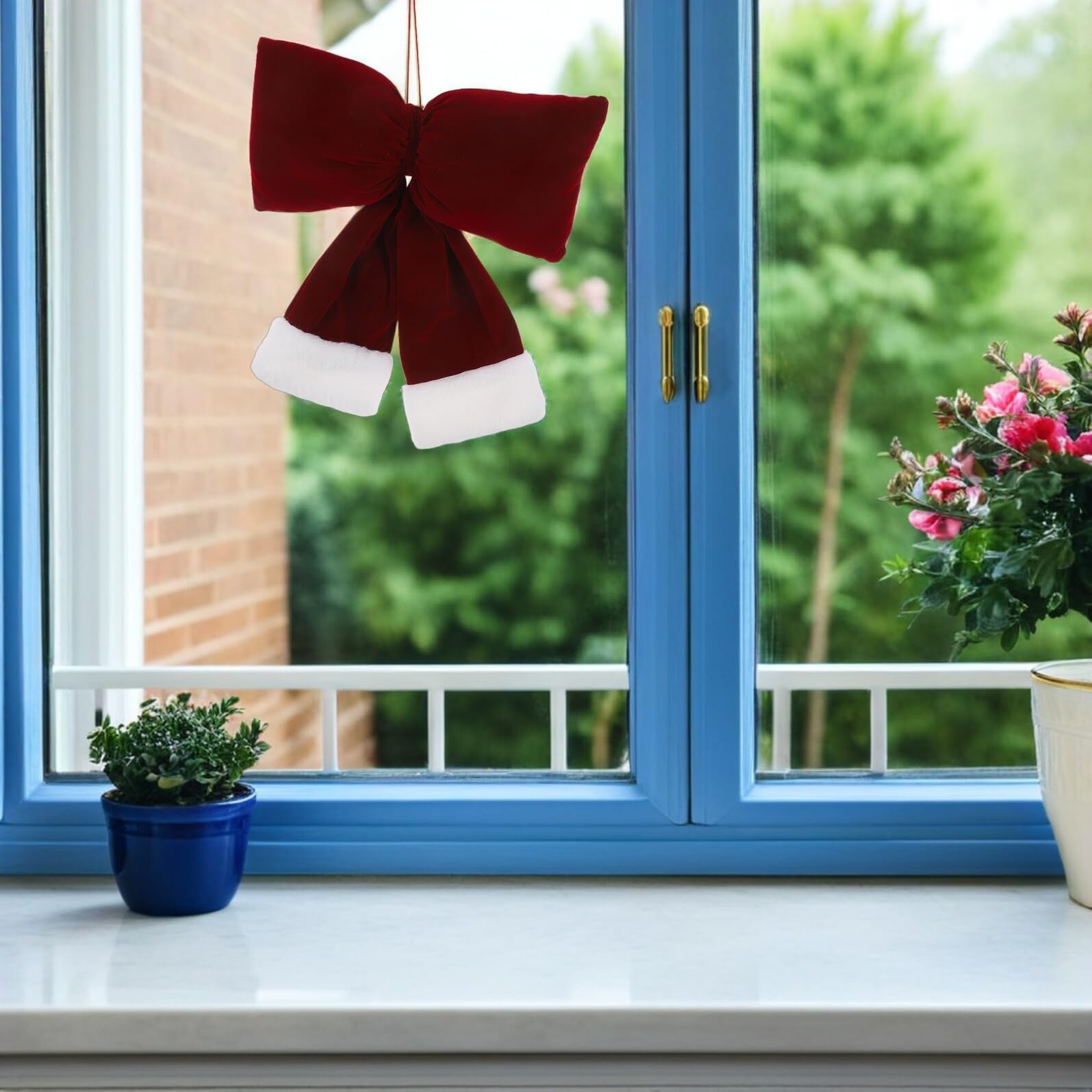 ULTECHNOVO 3 Piezas Lazo Navideño de Franela Colgante de Lazo de Terciopelo Oscuro Rojo para Decoración de Navidad Guirnalda de Árbol de Navidad