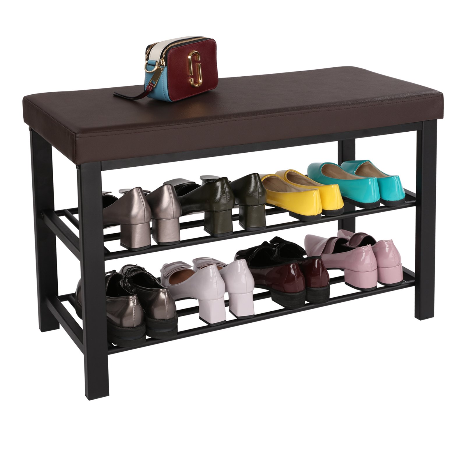 Shoe Bench, 3-Tier Shoe Rack for Entryway, Storage Organizer with Foam Padded Seat