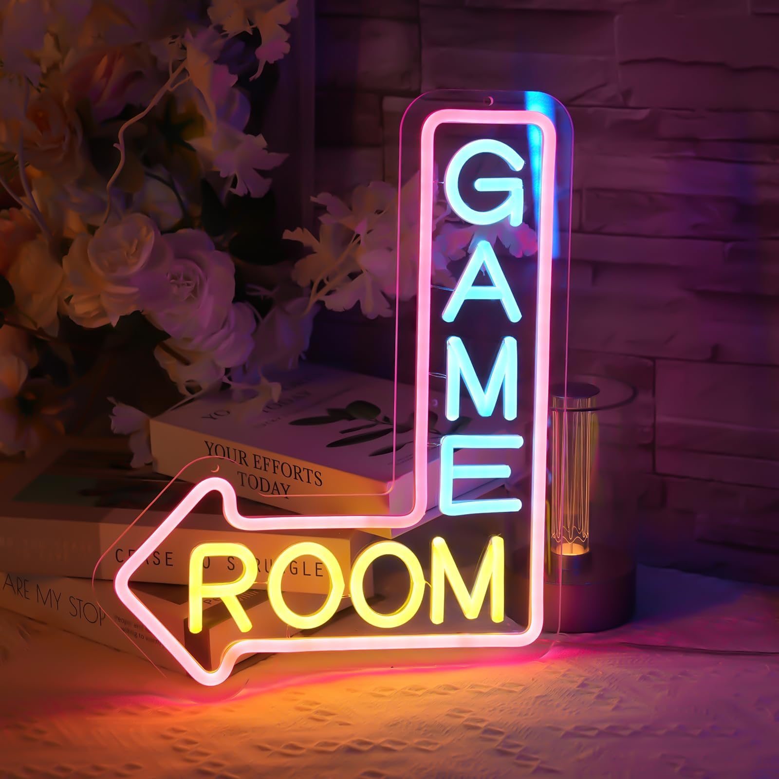 YALLOVE GAME ROOM 15.2 * 11.8 inches Neon Sign with Battery Case and USB Interface, for Wall Decor Game Zone Man Cave, Gift for Teen Boy