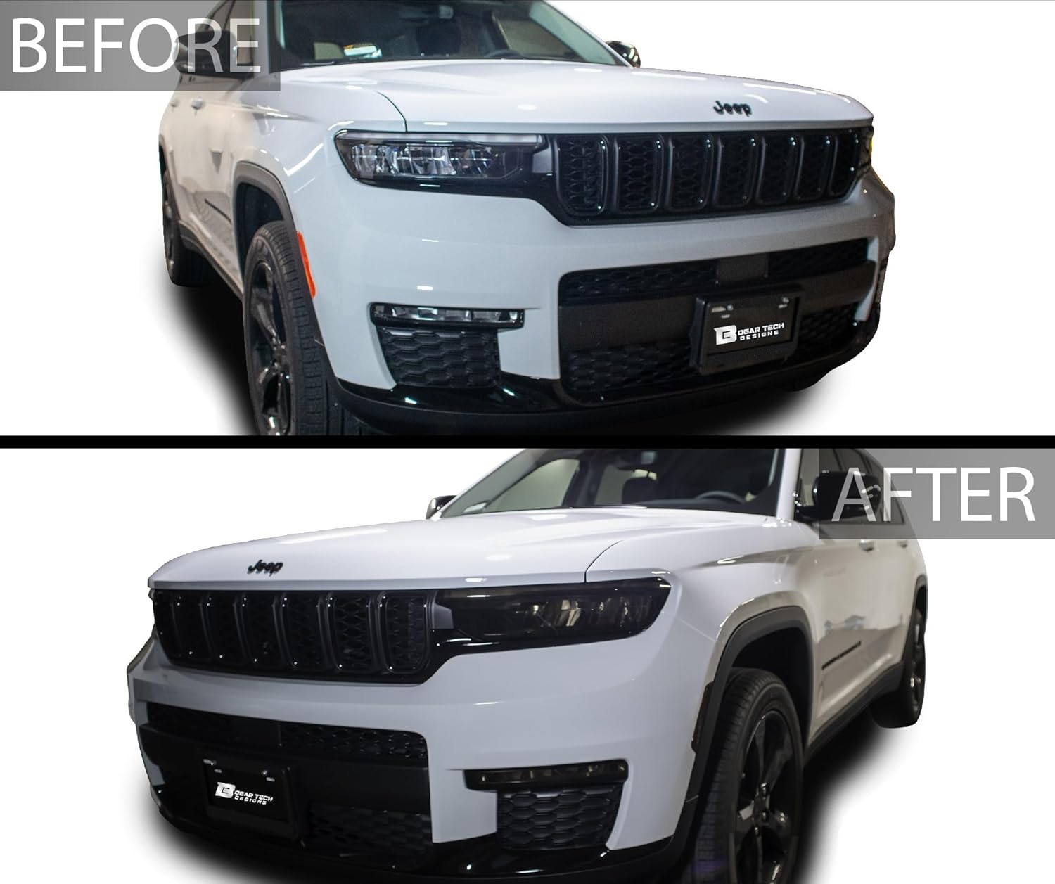 BOGAR TECH DESIGNS Full Headlight Taillight Reflector Sidemarker and Third Brake Light Tint Film Kit Compatible with Jeep Grand Cherokee 2022-2025, Dark Smoke