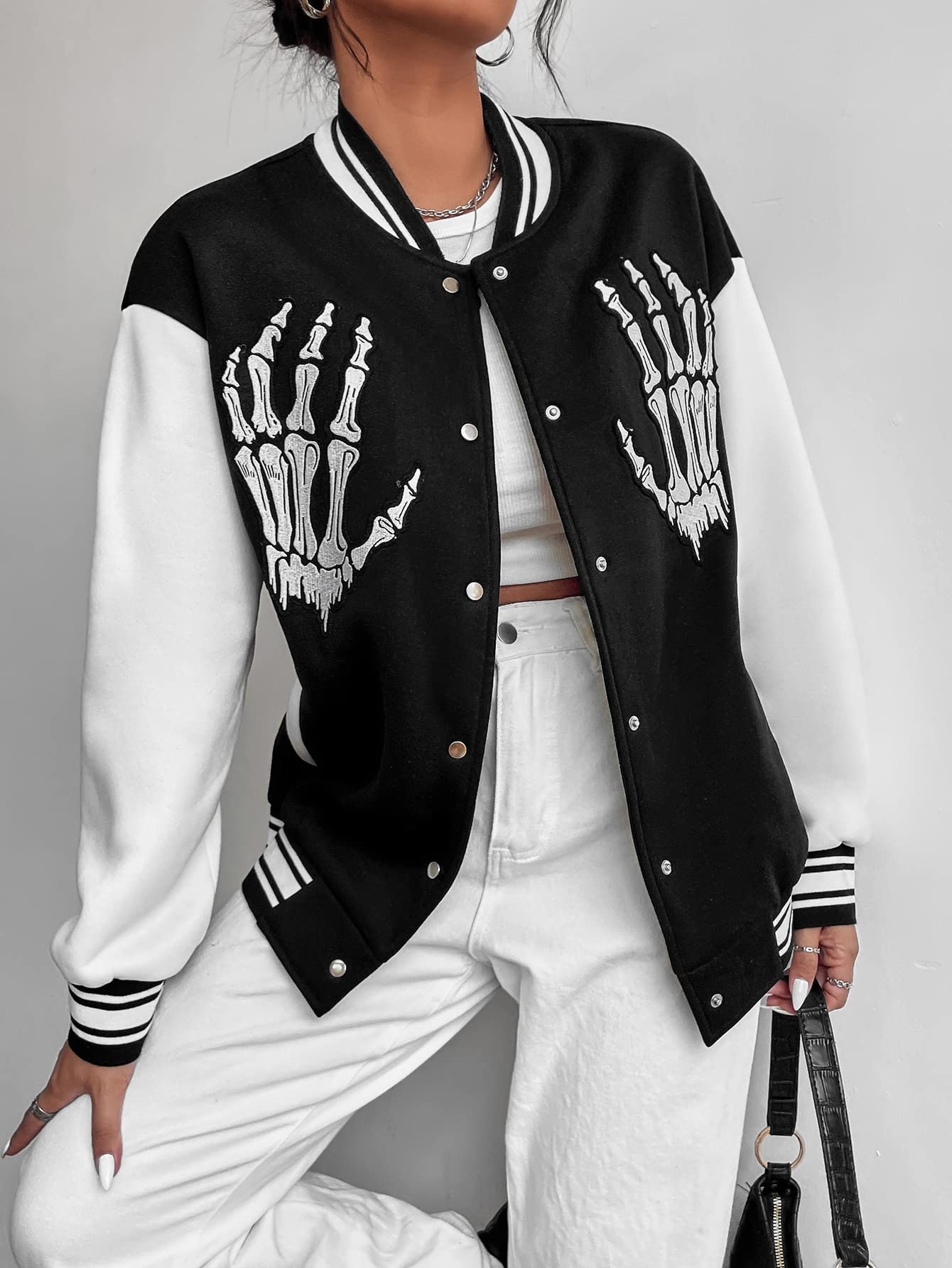 Jeans Para Mujer Con Estampado De Calavera Y Costuras En Contraste (color Negro, Talla: L