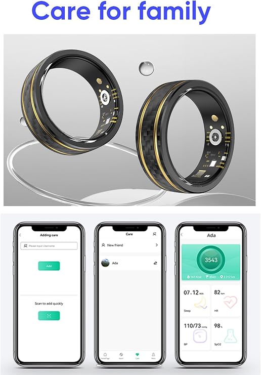 Smart Ring for Men Blood Pressure Monitor Fitness Ring with Heart Rate Monitor Health Ring Sleep Tracker Pedometer Calories Step Counter Waterproof Activity Tracker Compatible with iOS Android Phones
