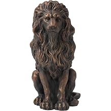 Glitzhome Guardian Sitting Lion Statue Regal Indoor and Outdoor Garden Sculpture for Home Entrance Porch and Yard, 20.5in Tall, Bronze
