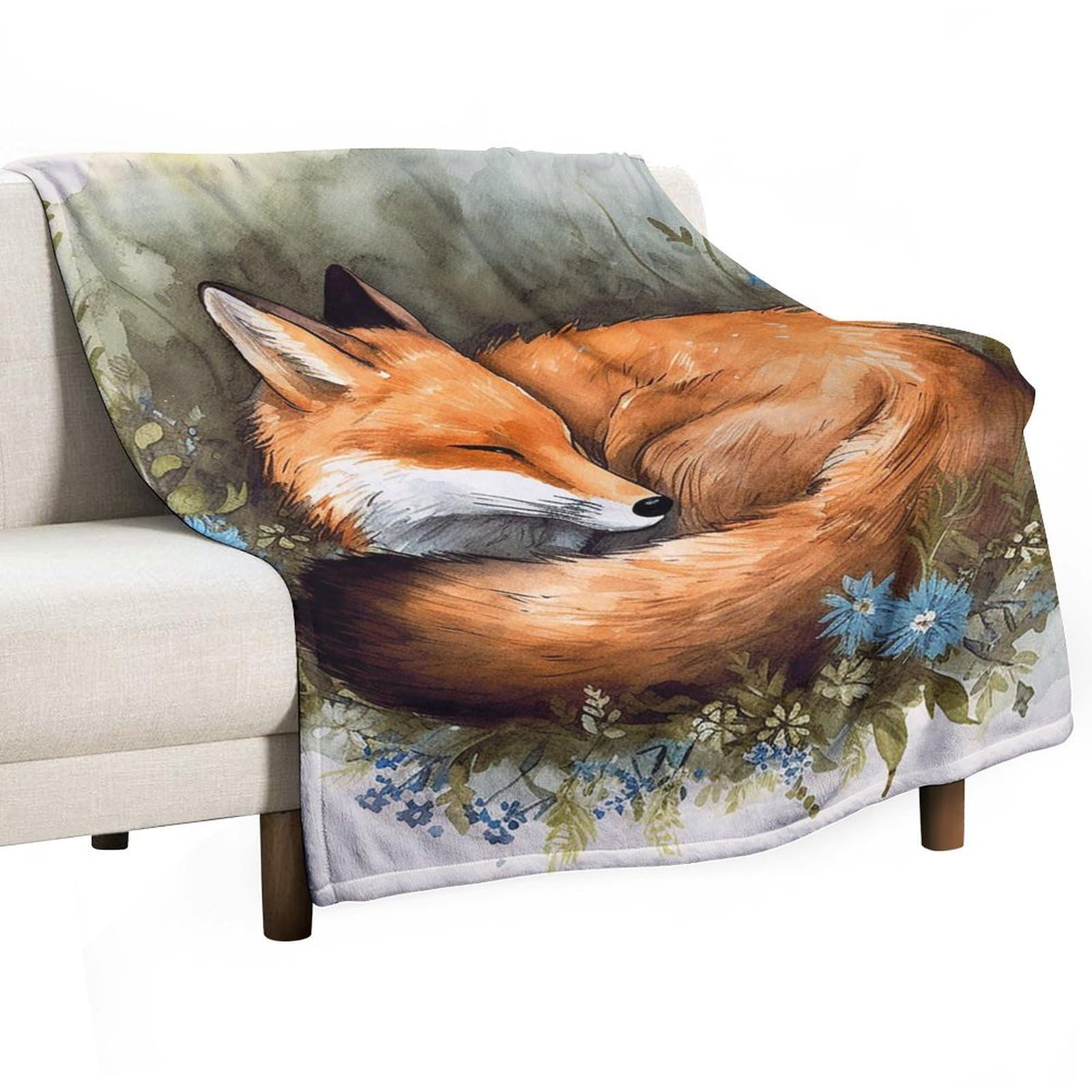 Couverture en flanelle renard endormi plaid lit léger jeté de canapé confortable