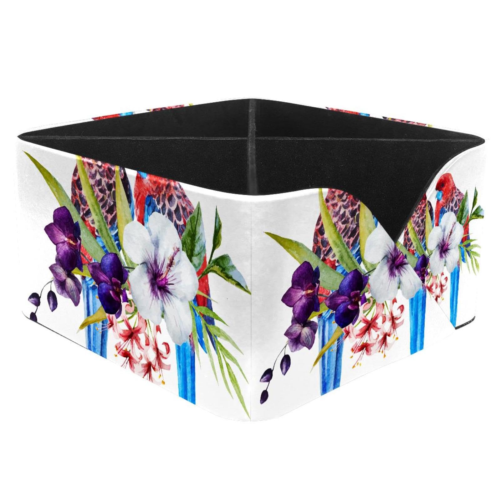 KengjuTesu Watercolor Phalaenopsis Parrots Desktop Organizer Pen Holder, Rectangular Pencil Cup for Office, Study and Makeup Stations