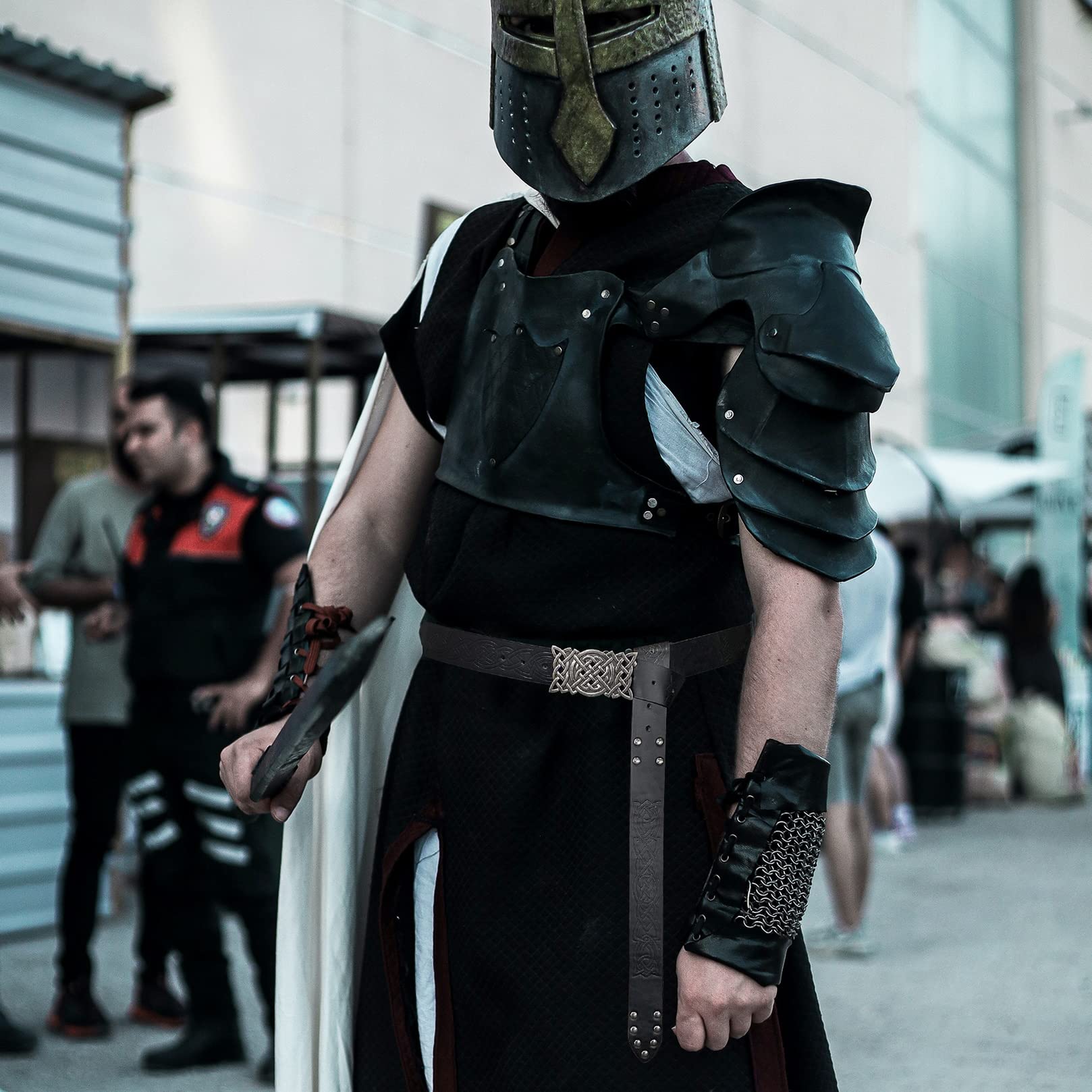 Średniowieczny celtycki pasek węzłowy ze skóry, pasek rycerski z wytłoczonym wikingem, pasek Vintage LARP na akcesoria kostiumowe cosplay, czarny