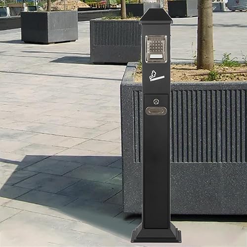 Miniatura 6 de AIWFL Cubo de basura vertical de metal para exteriores, contenedor de basura para exteriores, contenedor de basura de 3.9 ft con llave (negro)