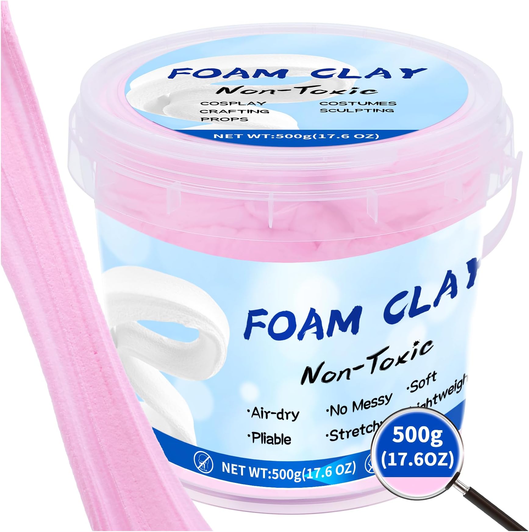 Modeling Foam Clay,500g(17.6oz) Soft Air Dry Clay for Adults Lightweight DIY Creative Art Supplies with Sculpting Tools,Suitable for Cosplay/Crafts/Design/Shaping,Pink