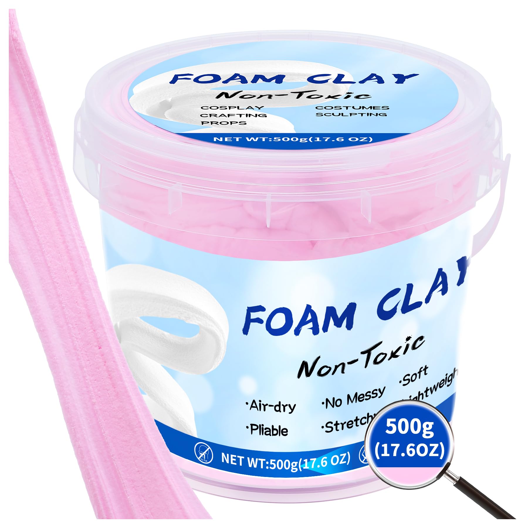 LEICHTEN Modeling Foam Clay,500g Soft Air Dry Clay for Adults Lightweight DIY Creative Art Supplies with Sculpting Tools,Suitable for Cosplay/Crafts/Design/Shaping,Pink