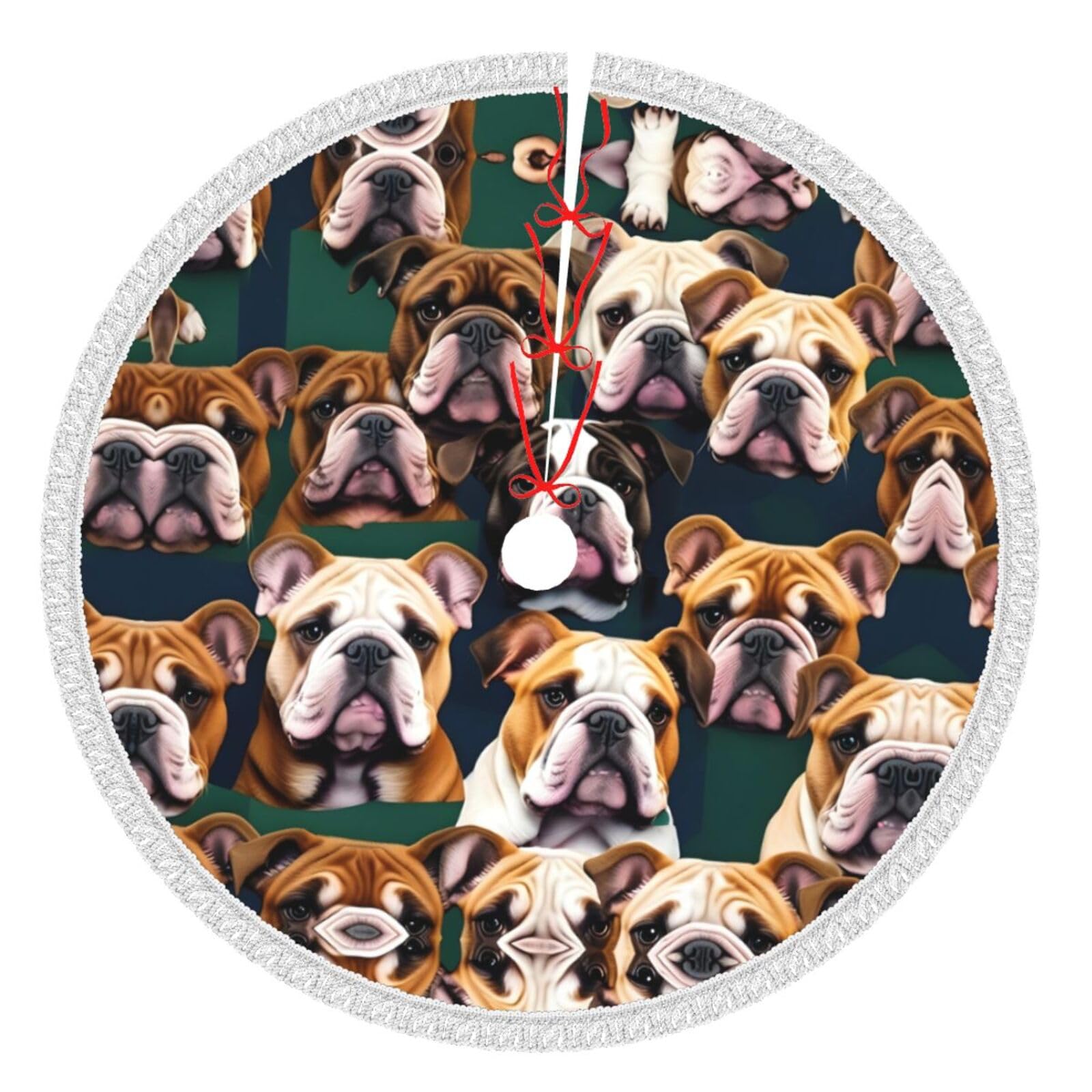 Tapis de sapin imprimé bouledogue pour une décoration de Noël style ferme cosy