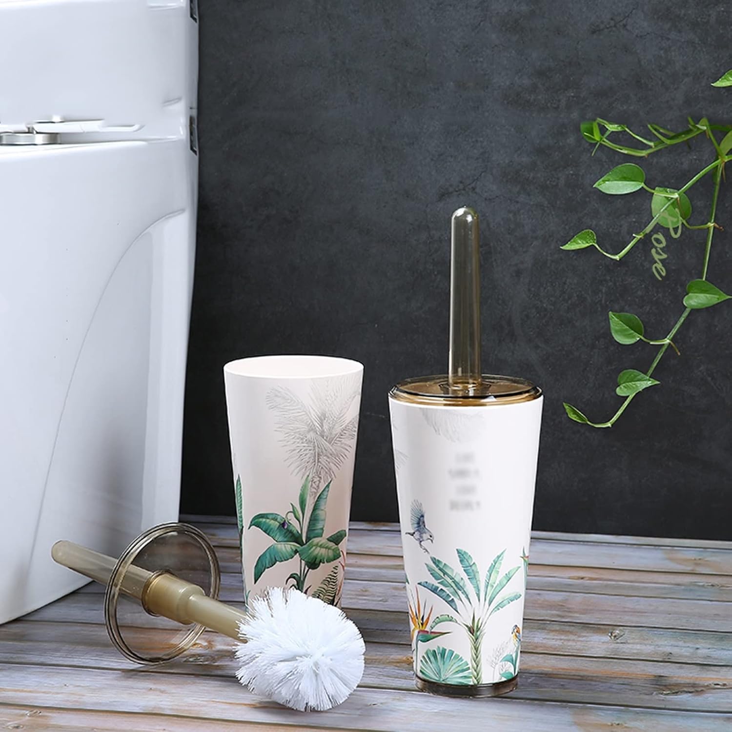 Toilet Brush Holder Resin Toilet Brush Set Long Handle Toilet Cleaning Brush Household Bathroom Toilet Soft Hair Cleaning Brush with Lid Toilet Brush Set Toilet Brush Holders(C)