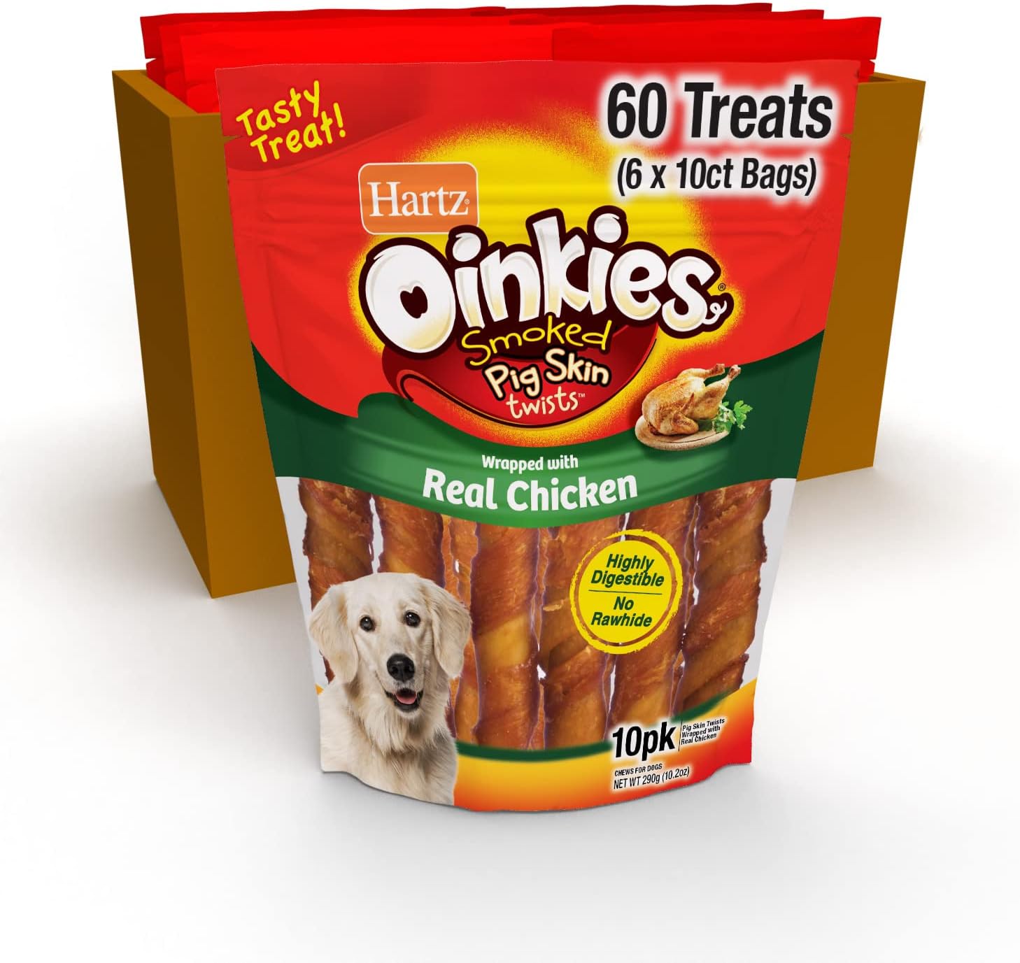 Hartz Oinkies Smoked Pig Skin Chicken Jerky Twists Dog