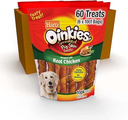 Hartz Oinkies - Golosinas para perros con piel de cerdo ahumado, 96 unidades