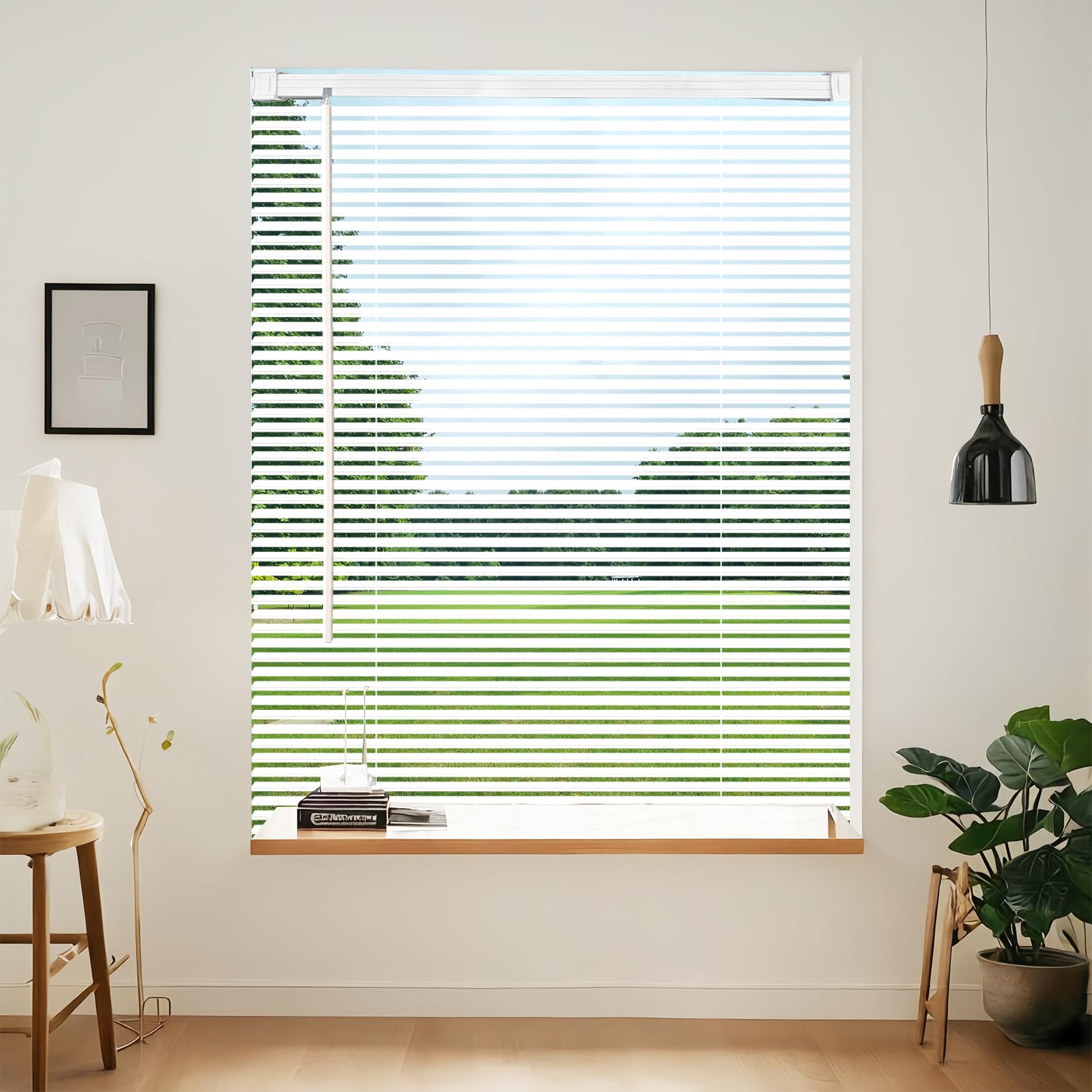 Cordless Vinyl Mini L Blinds 27" W x 64" H, 1" Slat White Horizontal Windows L Blind for Door, Shades, Camper, Light Filtering, Interiors, Arrive 1/2 Inch Narrower Indoor