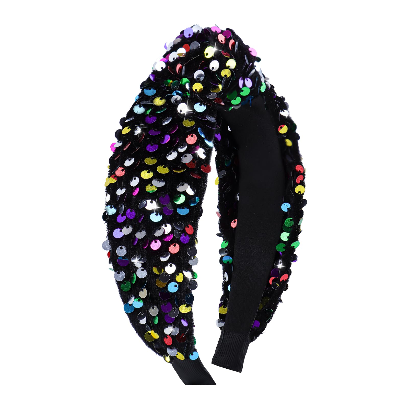 Lanmerry Sequin Knotted Headband for Women Girls - Sparkly Velvet Wide Black Headband - Fashion Hair Glitter Bands Accessories