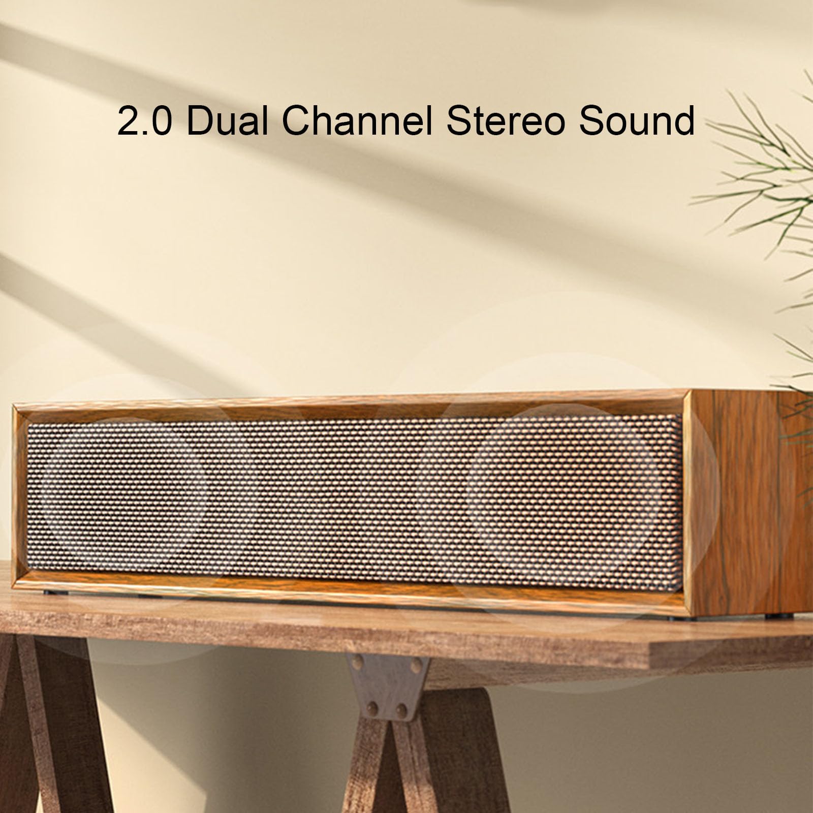 Barre de son PC USB et Bluetooth5.3, en bois 5 W 3D Stéréo Surround Speaker, Portables 2.0 Canaux Audio Haut-parleurs pour PC de bureau, ordinateur portable, tablette Smartphone TV