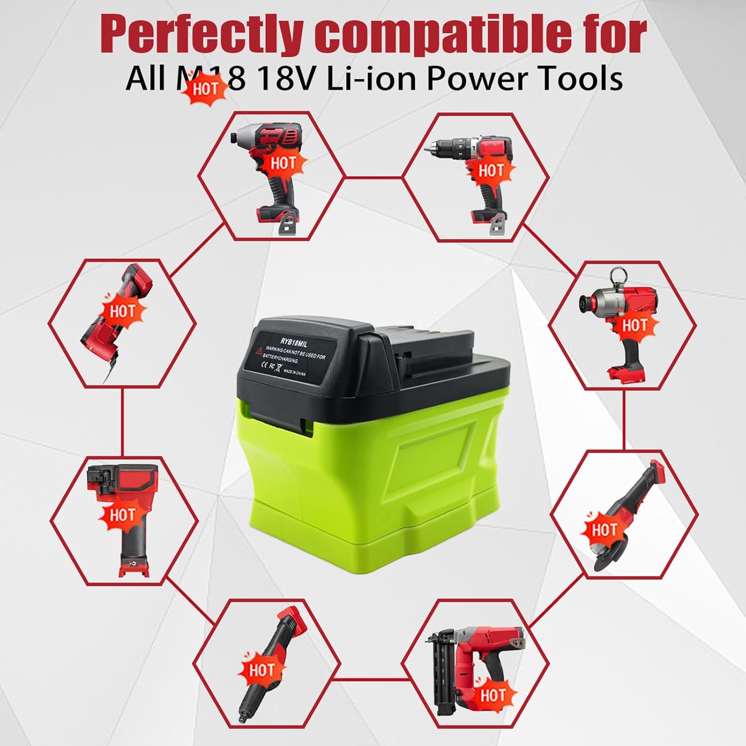 P107 Adapter for Ryobi 18V Battery Convert to for Milwaukee M18 18V Battery, Fit for Milwaukee M18 18V Cordless Tool and for Ryobi 18V ONE+ Battery P108 Use (Adapter Only)