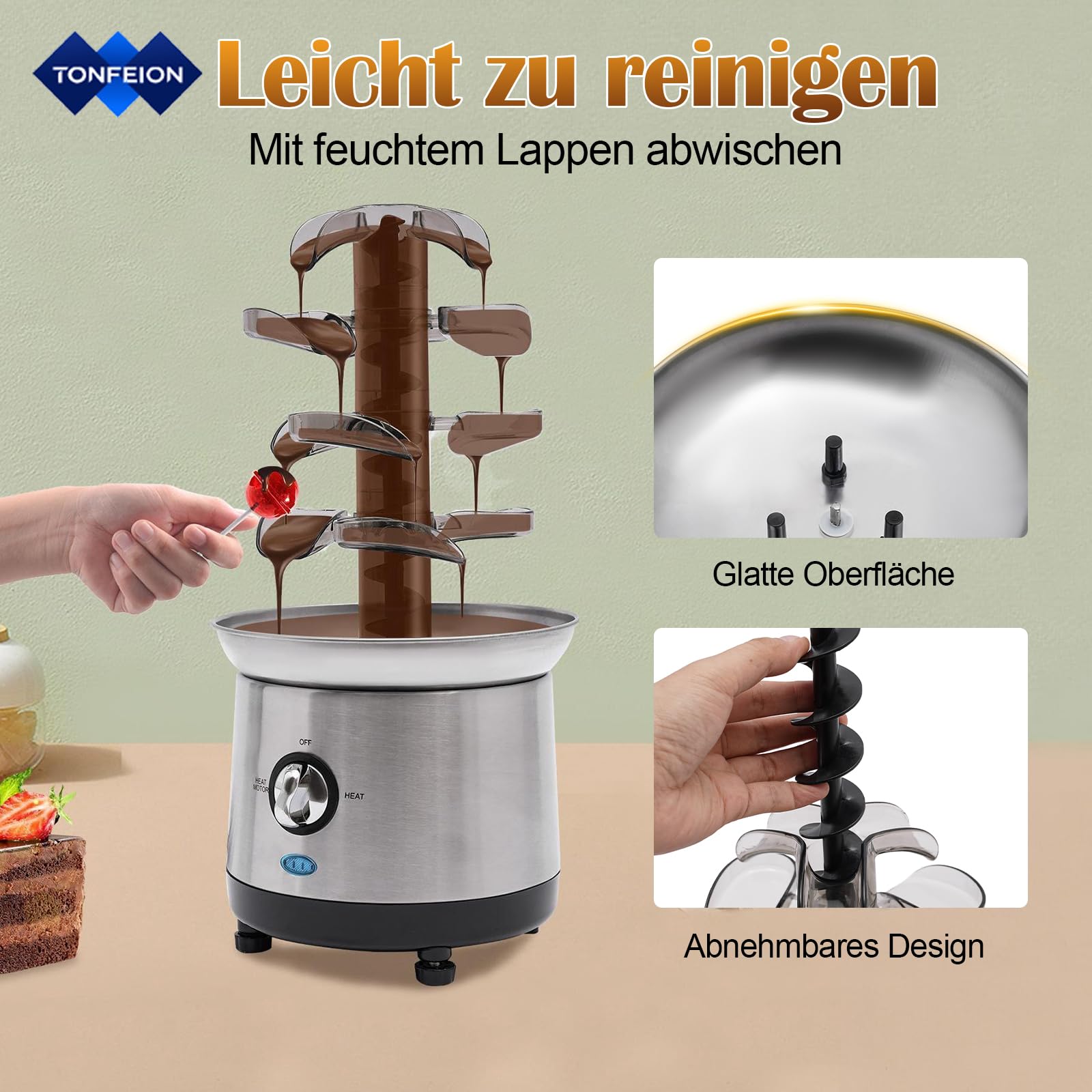 Schokobrunnen Edelstahl - 4 Etagen, 190W Schokoladenbrunnen mit Temperaturregelung, 1.2L Kapazität, Schokostreusel für Hochzeiten, Partys, Geburtstage (Silber)