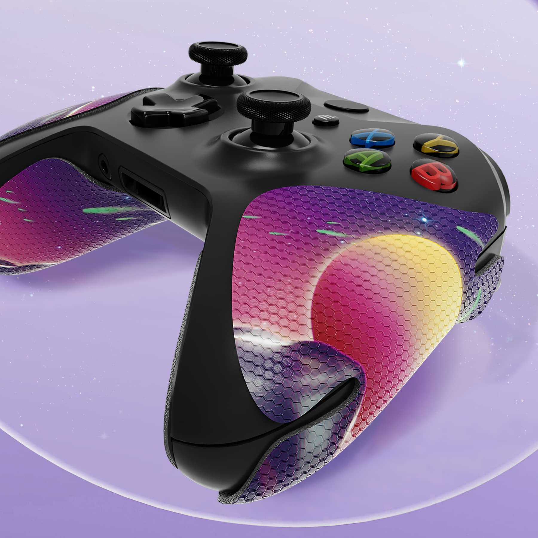 eXtremeRate Pegatina de Agarre para Xbox One Accesorios - Adhesivo de Silicona Antideslizante con Textura de Goma, Protectora Piel para Xbox One S/X Mando (La Cyber Luna)
