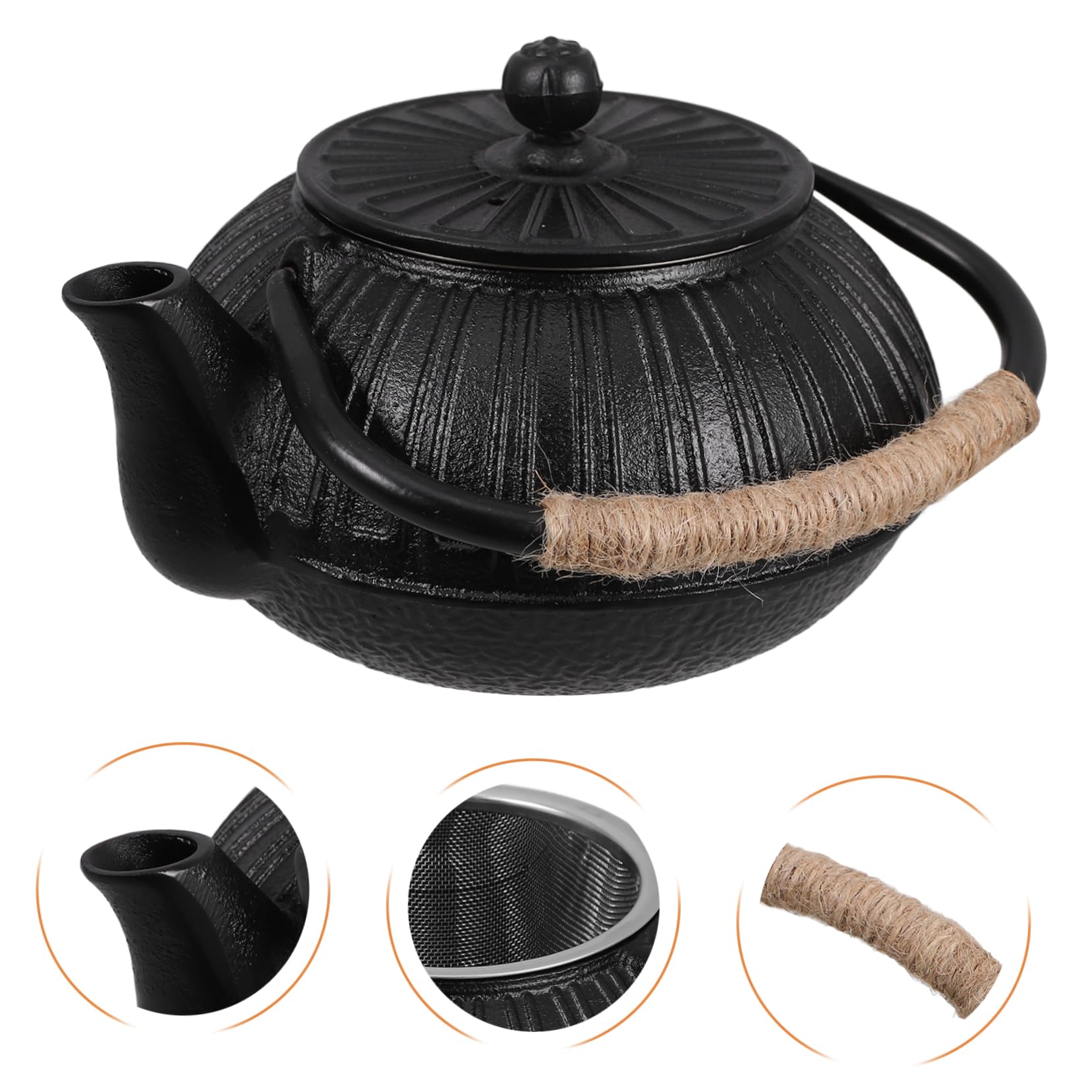 PRETYZOOM tetera de hierro fundido inducción largo retro con té pava y tetera japonesa cafetera de camping olla japonesa tetera para acampar teteras planchar Black
