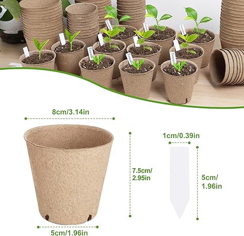 Miniatura 8 de ModaSin 130 macetas de turba orgánica, maceta de vivero de 3.15 pulgadas, macetas redondas con agujeros de drenaje, bandeja de inicio de semillas