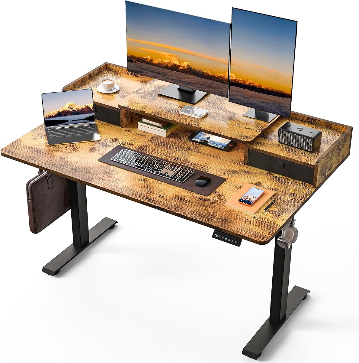 55 x 30 Inch Electric Standing Desk with 2 Drawers, Adjustable Height Widened Stand Up Desk with Storage, Sit to Stand Ergonomic Workstation for Home Office, Rustic Brown