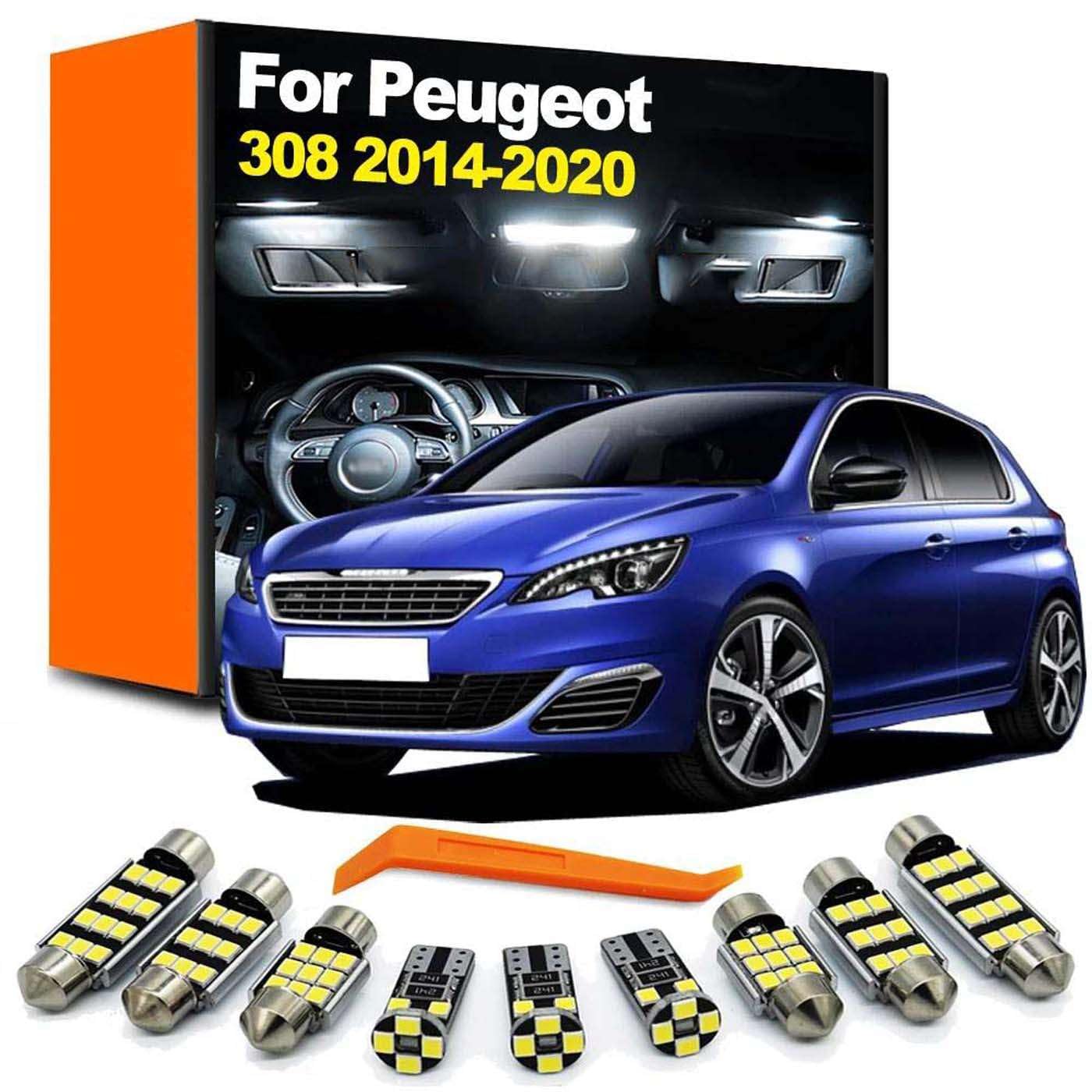 Kit de 18 Luces LED para el Interior del vehículo, Parasol y Visera, para Peugeot 308 Hatchback SW MK2 2014 2015 2016 2017 2018 2019 2020