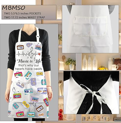 Miniatura 3 de MBMSO Delantales Beat Music con bolsillos, delantal de cintas para amantes de la música, profesor músico, delantal de notas