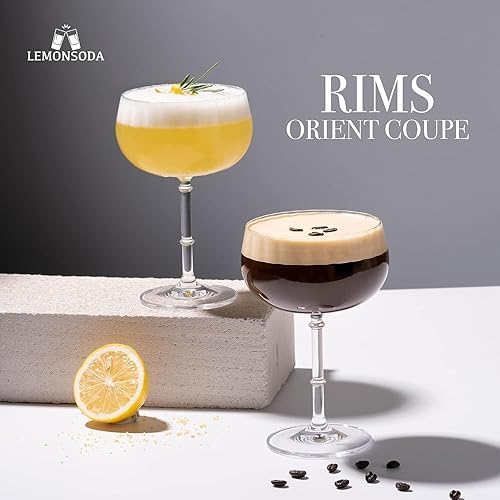 Miniatura 7 de LEMONSODA Rims Orient-Coupe - Copas de vino 100% cristal real, sin plomo, aptas para lavavajillas, 100% cristal, copa de cóctel de lujo, extra