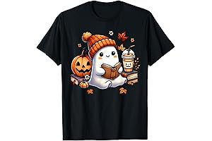 Cute Ghost Reading Books Womens Halloween Tee Shirt