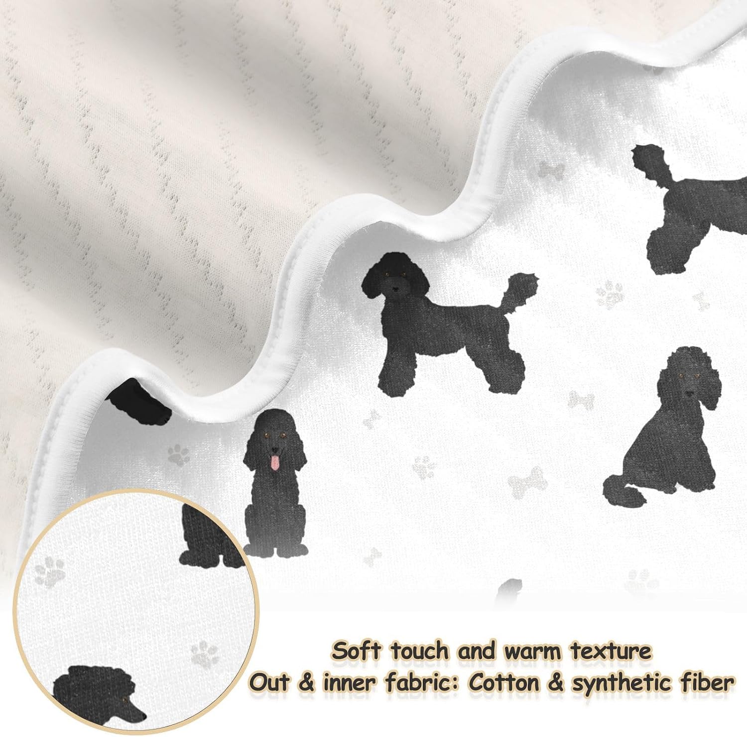 Medium Poodle Black Baby Swaddle Blanket for Boys and Girls, Muslin Baby Receiving Swaddle Blanket, Soft Cotton Nursery Swaddling Blankets for Newborn Toddler Infant