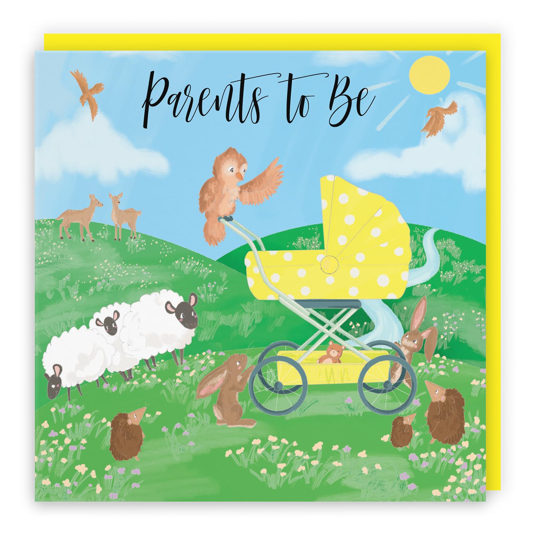 Hunts England, Parents To Be Congratulations Expecting New Baby Card, Baby Shower, Parents To Be, Boy, Girl, Yellow Pram