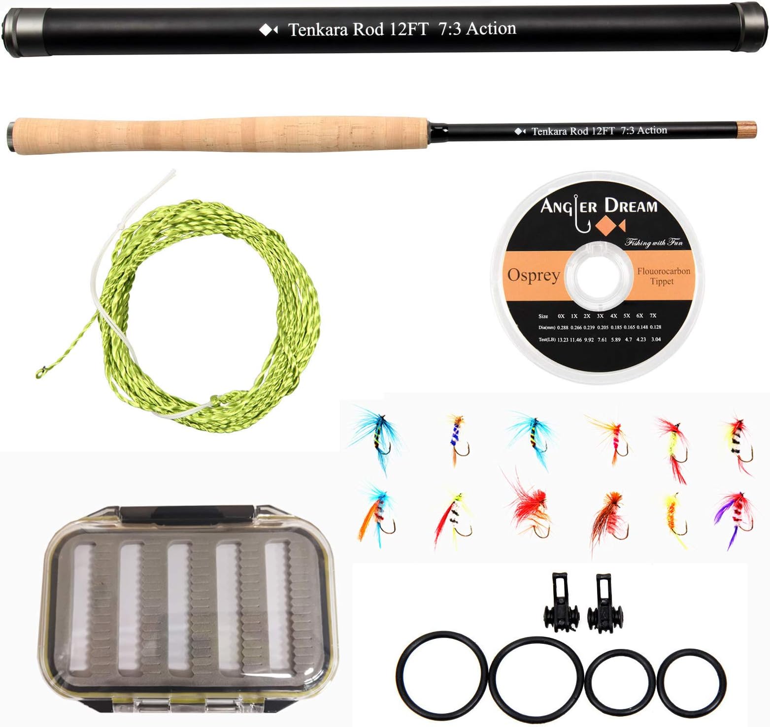 ANGLER DREAM 12/13FT Tenkara Rod Kit 30T Carbon Fiber Telescopic Fly Fishing Rod Combo with Furled Line Flies