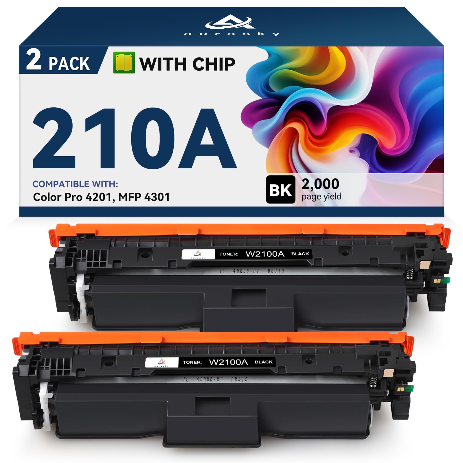210A Black Toner Cartridge Compatible Replacement for HP 210A W2100A Works with HP Color Pro 4201 MFP 4301 Series MFP 4301dw 4301fdn 4301fdw 4201dw 4201dn 2-Pack Black