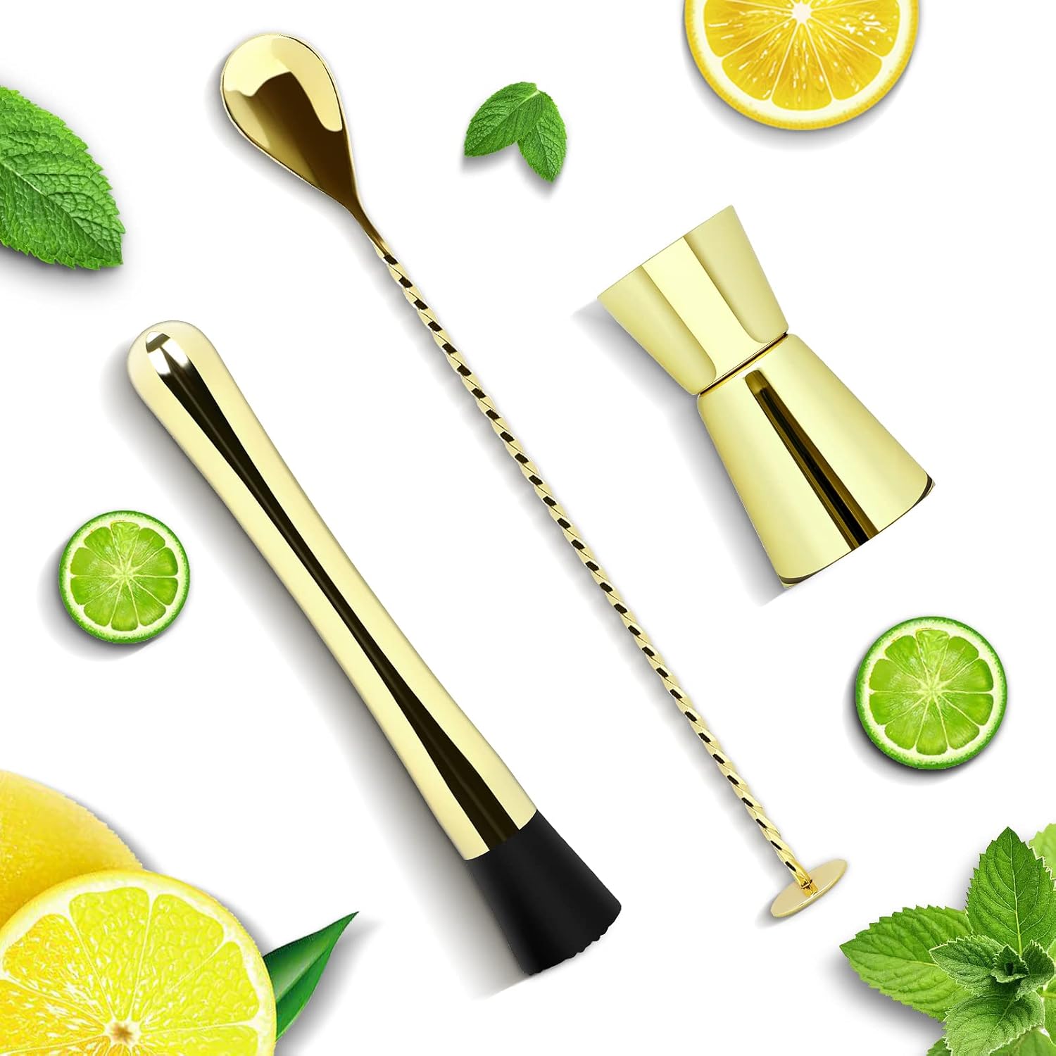 Bar spoon muddler Stainless Steel Cocktail Muddler, Mixing Spoon with Masher, Jigger Dual Spirit