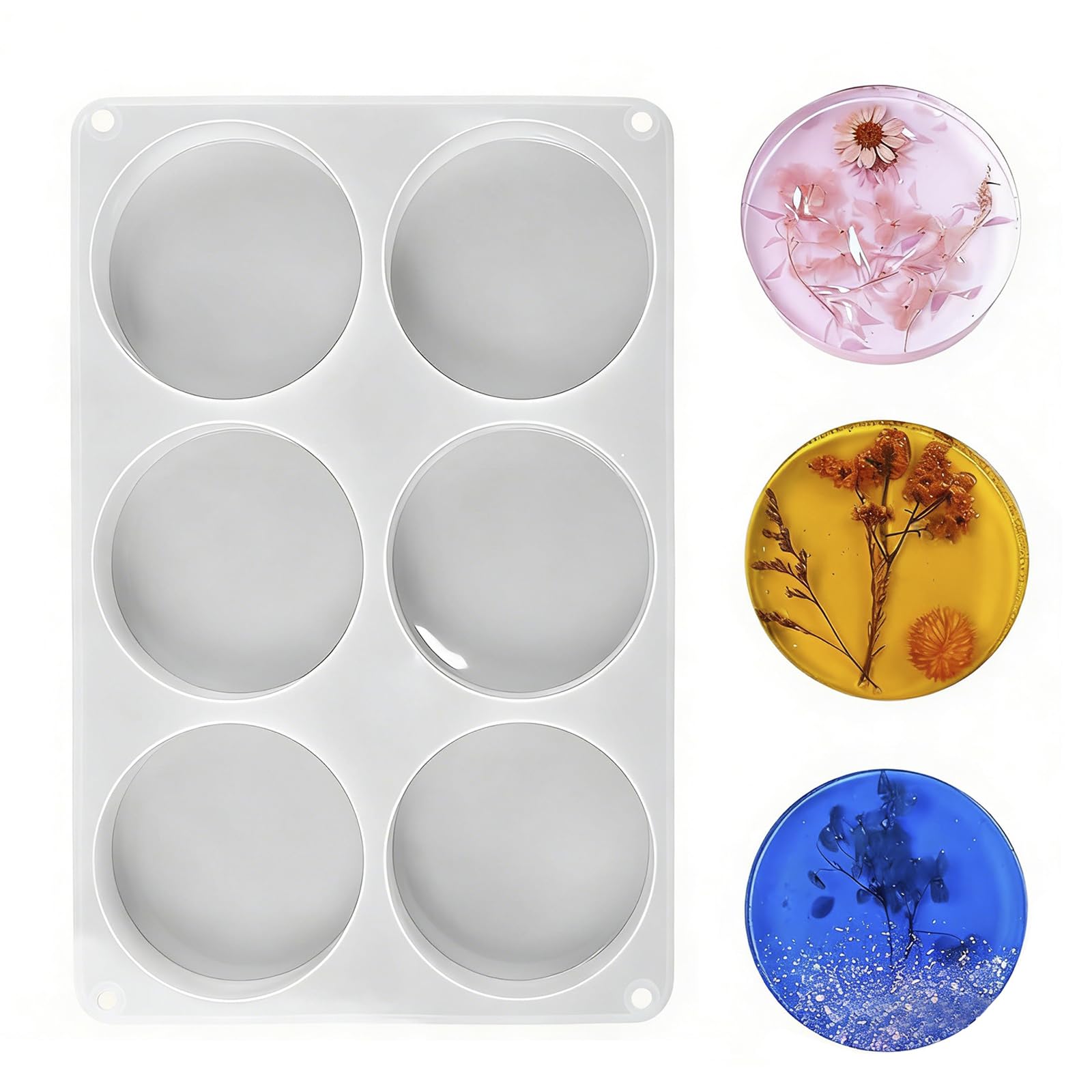 Silicone Resin Moulds - 6 Cavity Round Coaster Moulds Set for DIY Epoxy Resin, Reusable Coaster Molds for Wedding Favours, Home Decor & Craft Projects, 1 Pack 6 Circular Moulds