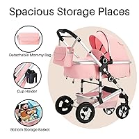 Vista 5 de Cochecito de bebé 2 en 1, cochecito convertible con asiento reversible, cochecito plegable para recién nacido, toldo ajustable, cesta