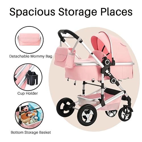 Miniatura 5 de Cochecito de bebé 2 en 1, cochecito convertible con asiento reversible, cochecito plegable para recién nacido, toldo ajustable, cesta de