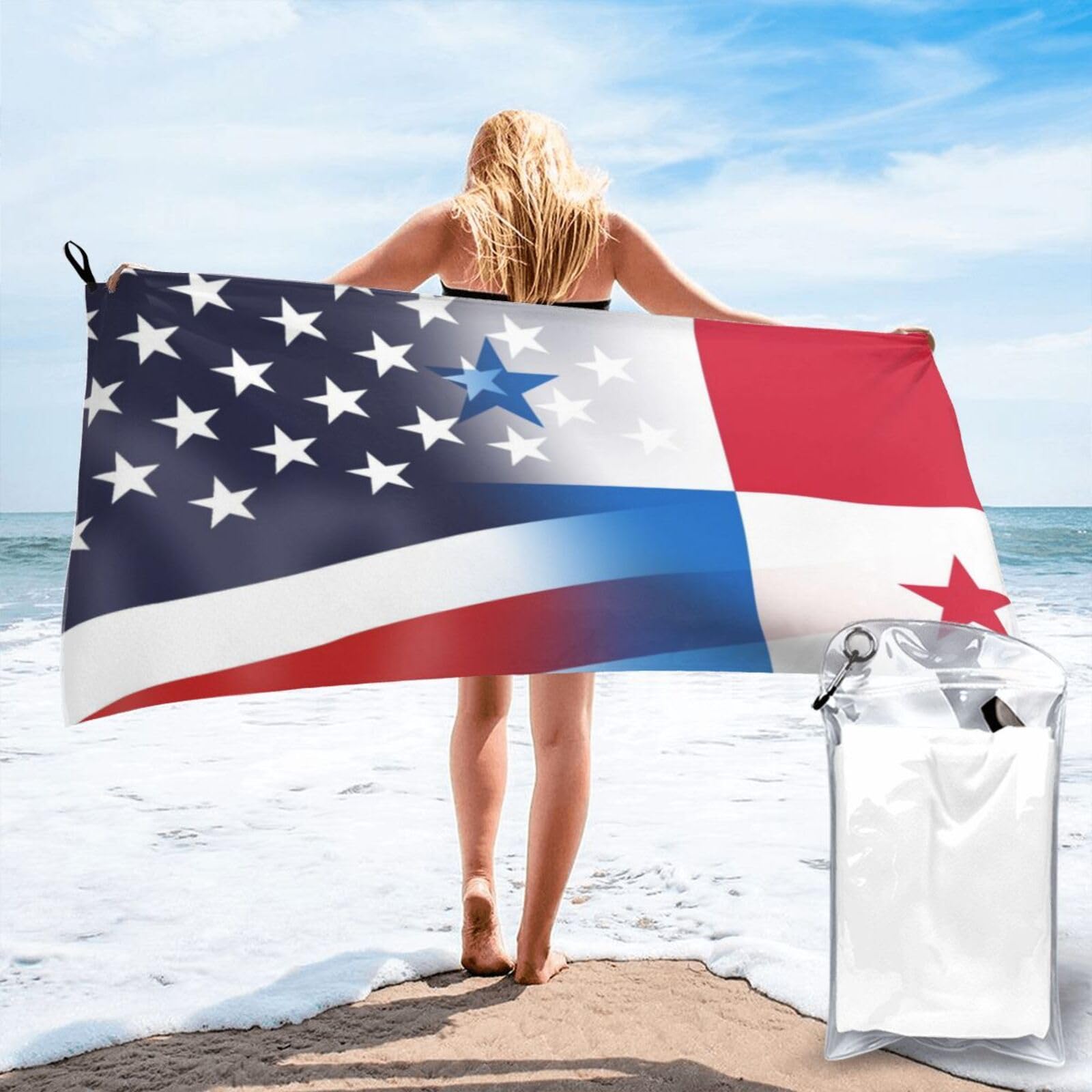 HACXZ Funny America Flag and Panama Flag Absorbent Beach Towel Microfiber Beach Shower Towel 31.5"X63"