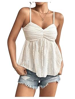 Verdusa Women's Y2k Babydoll Tops Peplum Ruched Lace Trim