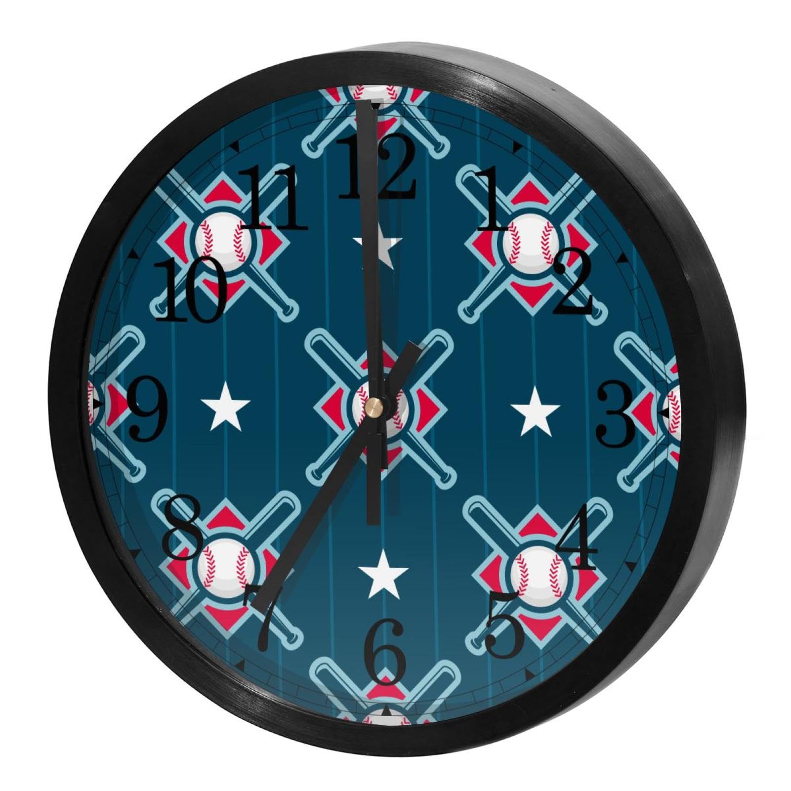 Horloge murale silencieuse design sport baseball bleu pour chambre et cuisine