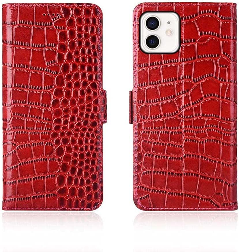 Housse iPhone 12 motif crocodile en cuir rouge avec rabat magnétique chic