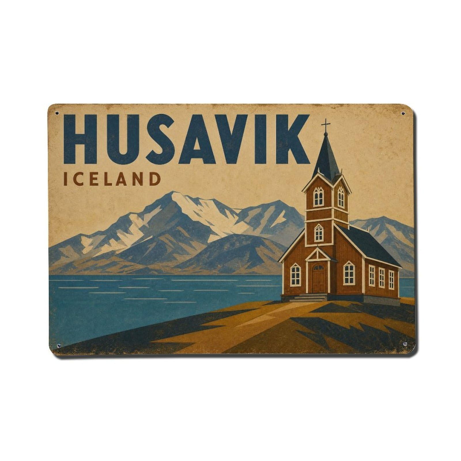 Retro Travel Iceland Husavik Metal Tin Sign Plaque Wall Decor for Cafe, Club Bar, Office, Garden Metal Poster 8x12Inch