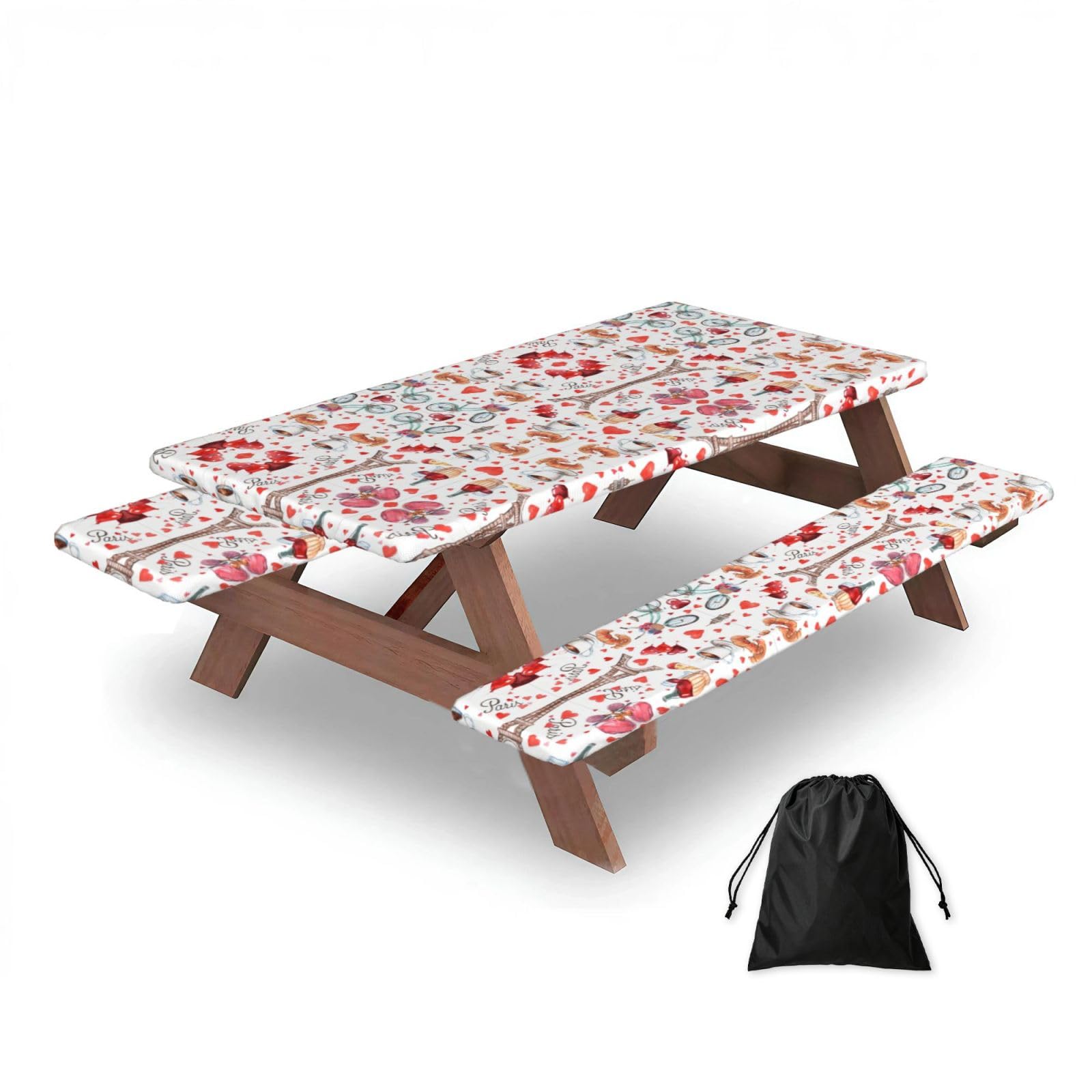 Zqytgfdc Black Love Paris Tower Bicycle Heart Rectangular Water-Repellent Picnic Tablecloths, Outdoor Camping, Picnic, Bbq