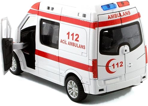 Apera Ap-27 Mercedes Sprinter Minibüs Diecast Metal Çek Bırak Işıklı Siren Sesli 14 Cm (Ambulans)