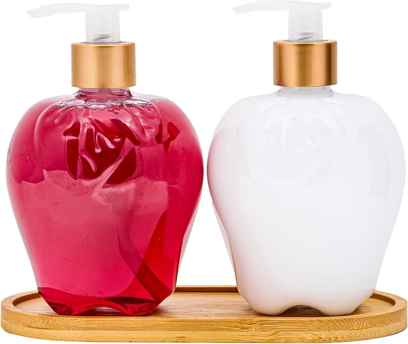 Conjunto de dispensadores de sabonete líquido e loção SIMPLE PLEASURES Apple Harvest com suporte, fragrância de maçã