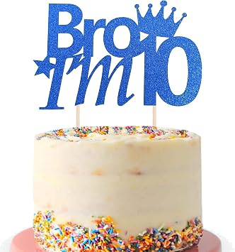 Happy 10th Birthday Cake Topper, Blue Bro Im 10 Birthday Cake Pick, Peace Out Single Digits Im 10 Cake Topper for Kids Boys Double Digits 10th Years Old Cake Decor PartyBlue