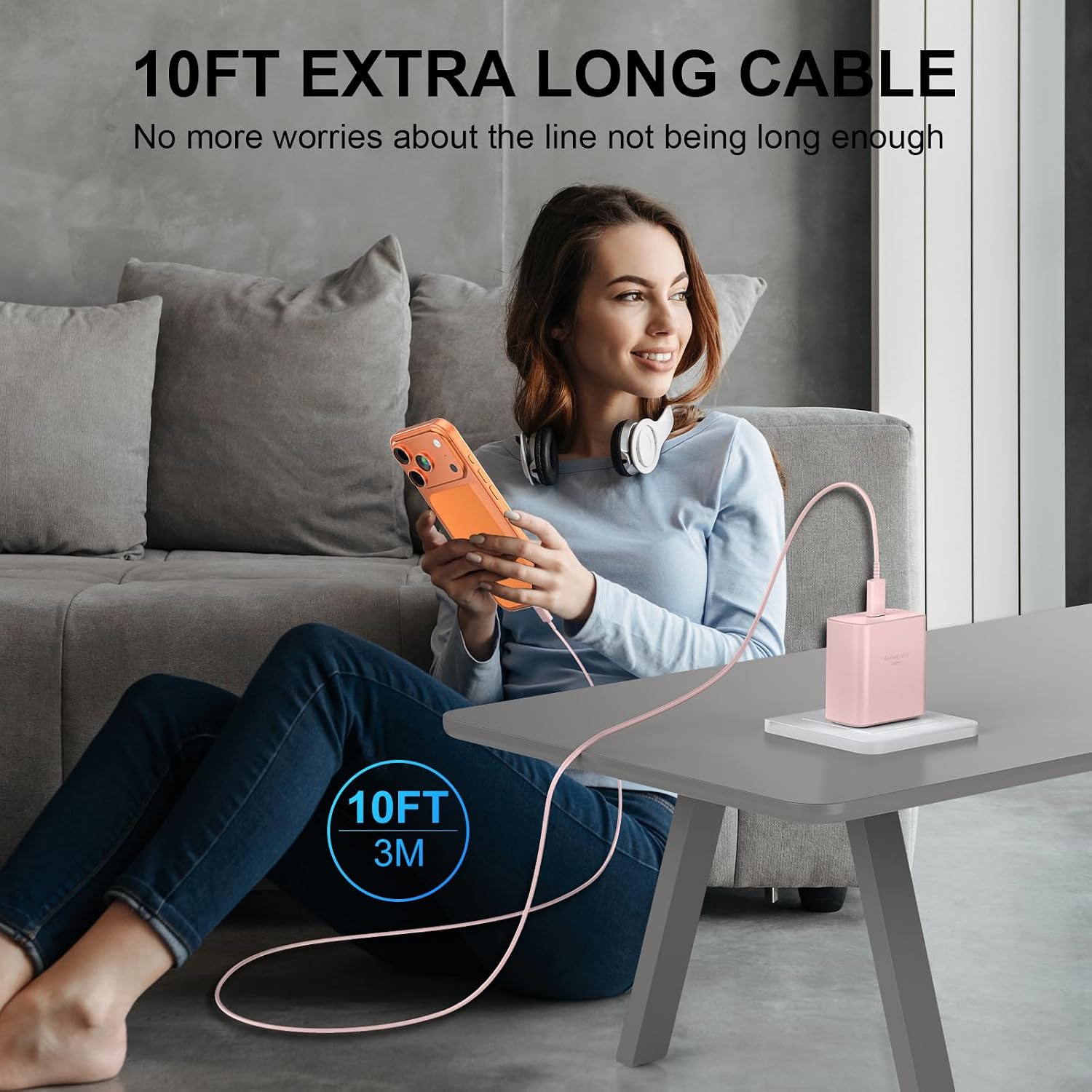 Phone 17 16 Pro Max Charger Fast Charging, 45W USB C Phone 17 16 Super Fast Charger Block with 10ft Long Type C Charging Cable Cord for i.Phone 17 Pro Max/17 Pro/17 Air/17/16/16Pro/ProMax-White+Pink