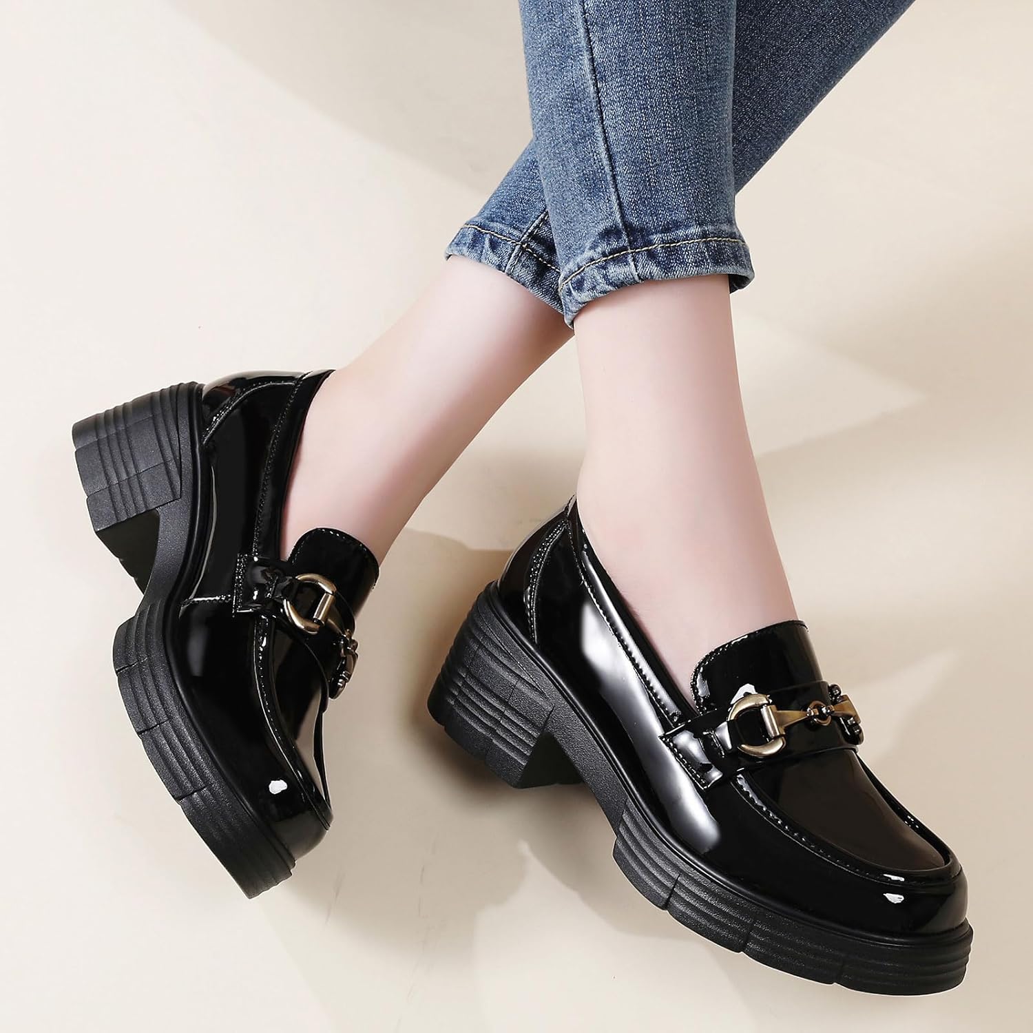 Loafers for Women Women's Penny Platform Chunky Loafers Slip-Ons with Gold Buckle C... - Image 4