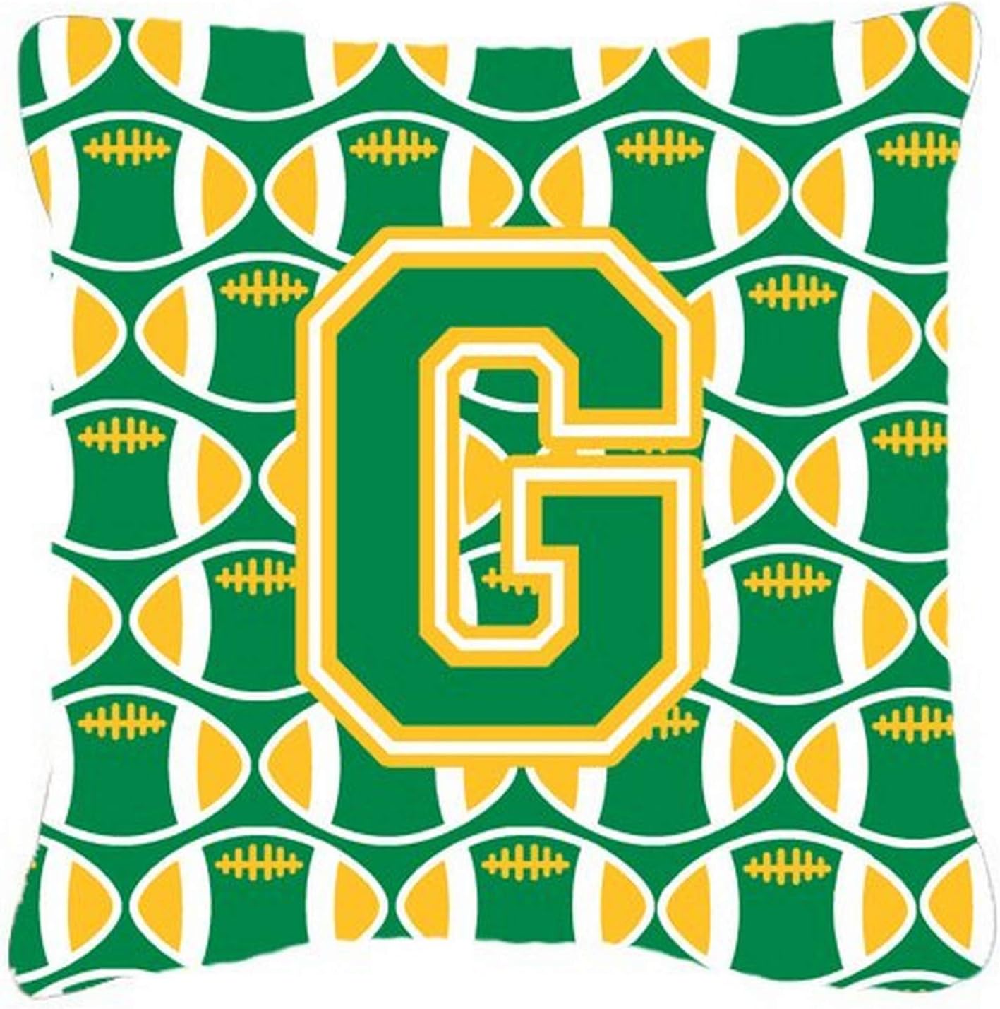 Caroline's Treasures CJ1069-GPW1414 Letter G Football Green and Gold Fabric Decorative Pillow Machine Washable, Indoor Outdoor Decorative Pillow for Couch, Bed or Patio, 14Hx14W
